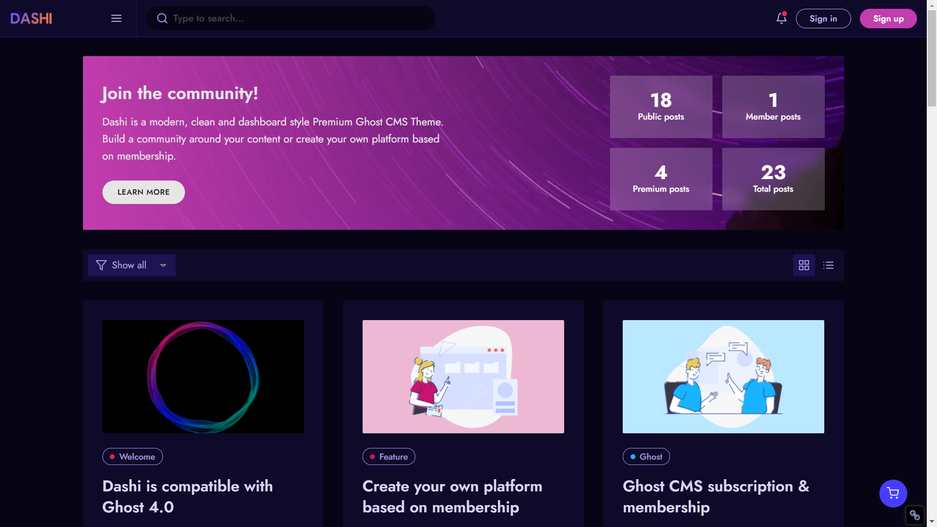 Dashi is a multipurpose theme for Ghost.
