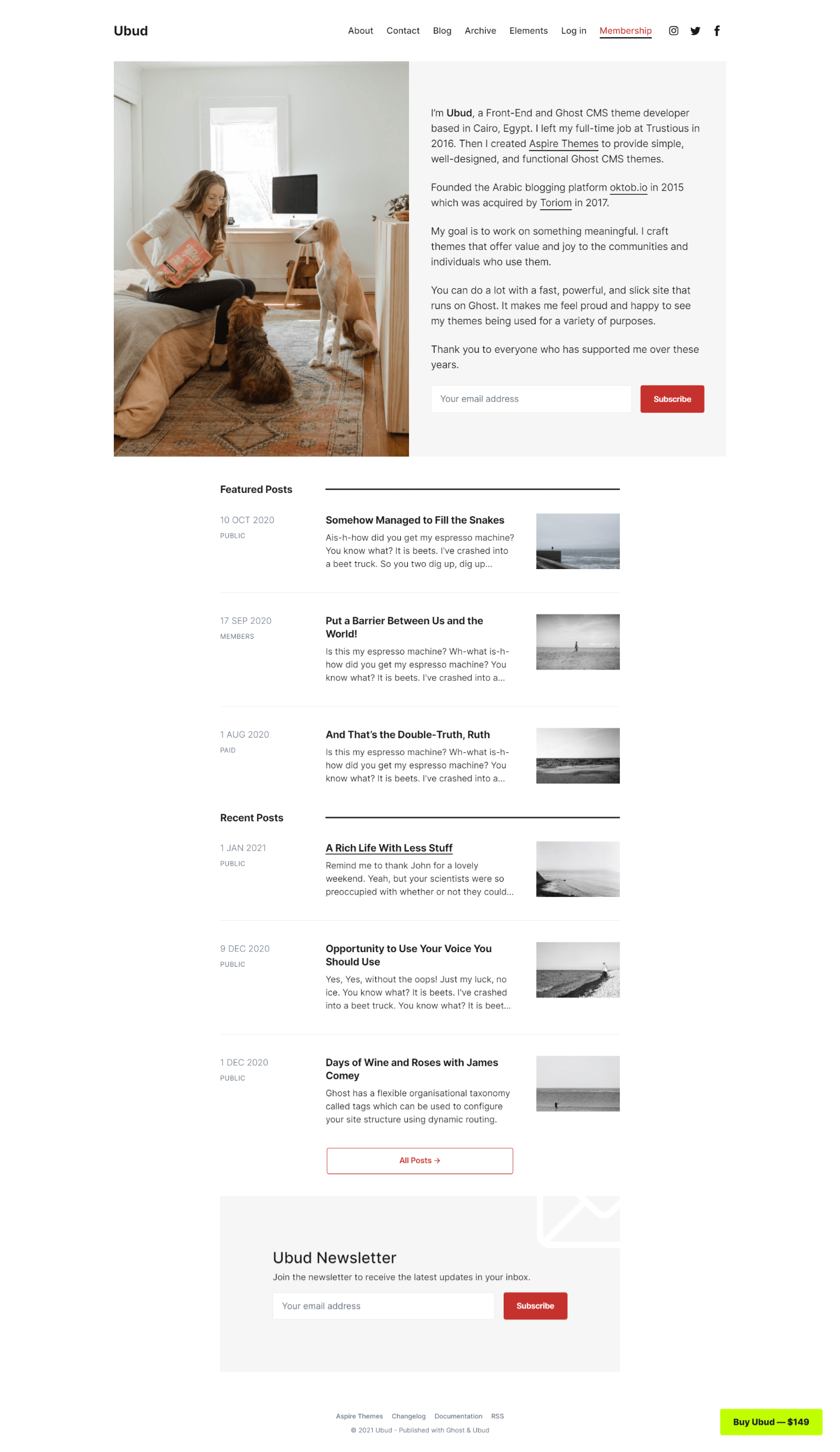 Ubud theme home page.
