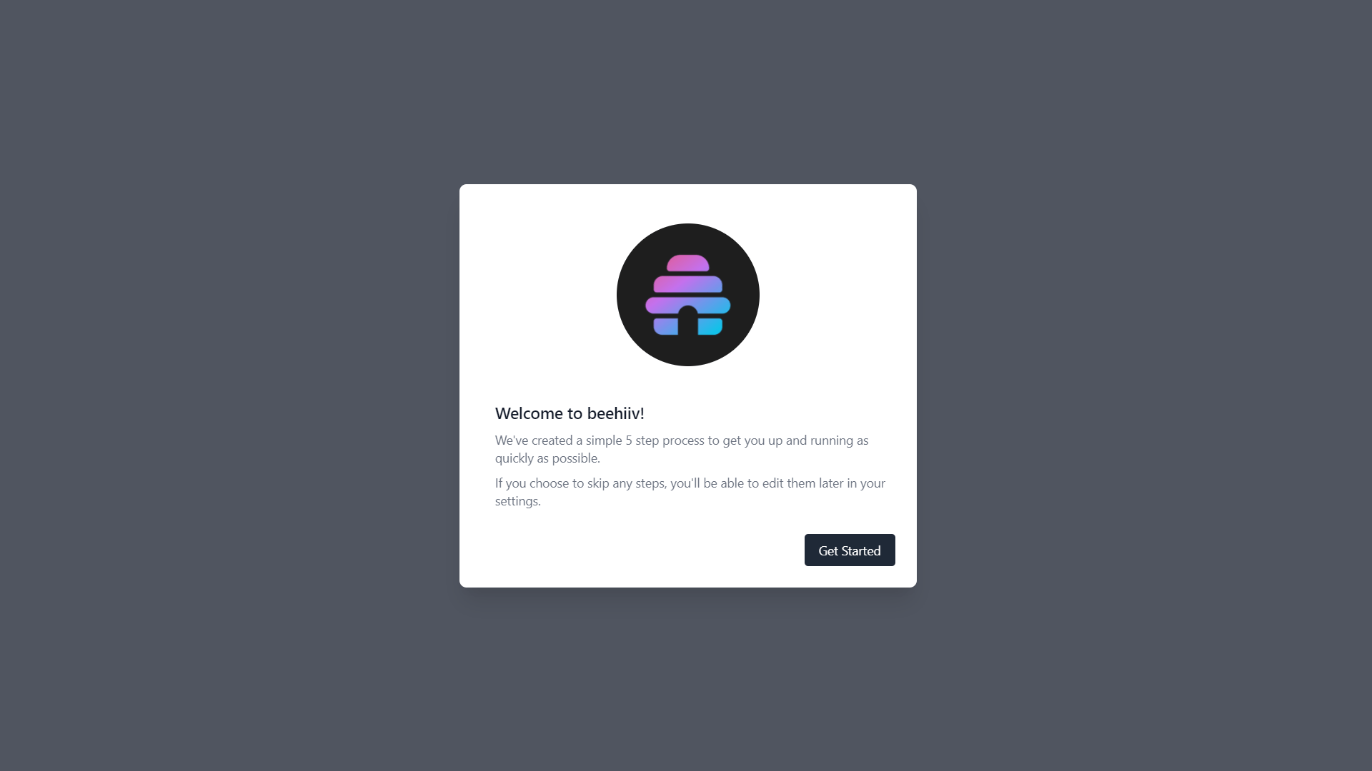 beehiiv getting started when creating an account.