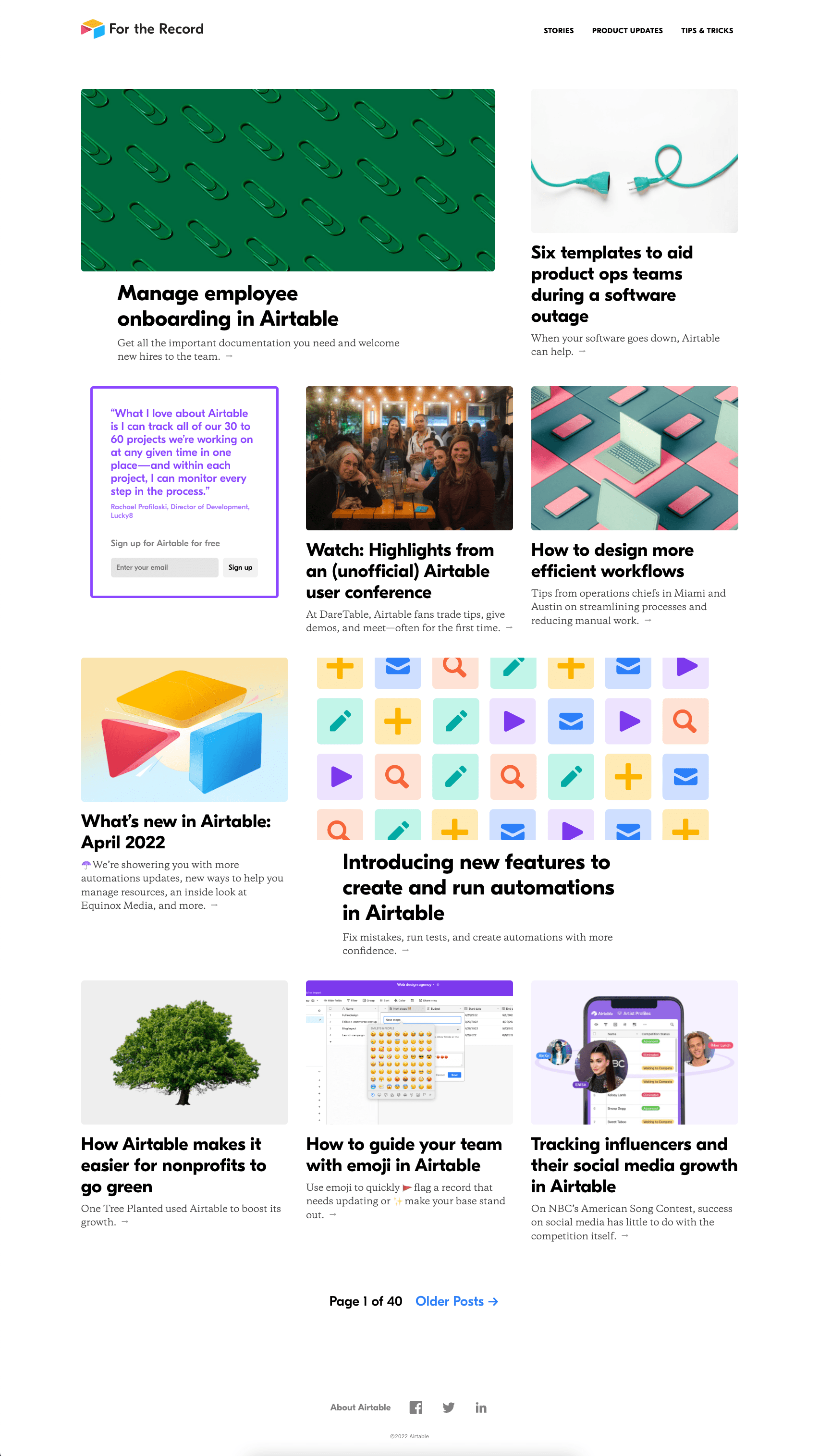 Airtable blog homepage using Ghost CMS.