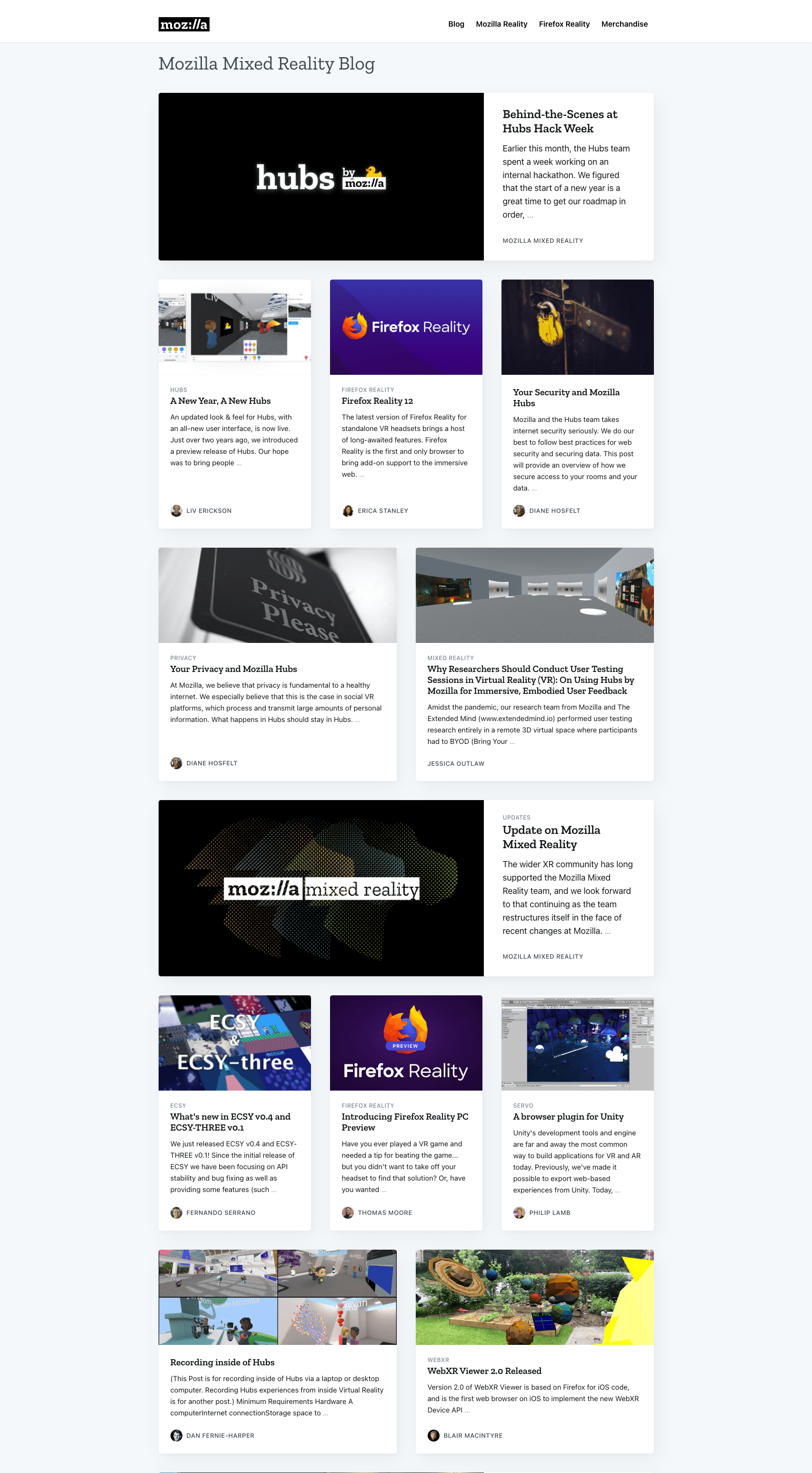 Mozilla blog homepage using Ghost CMS.
