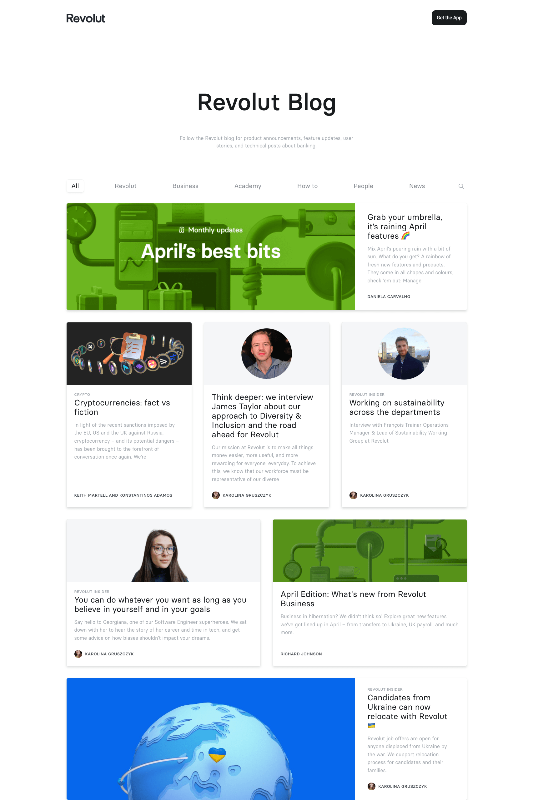 Revolut blog homepage using Ghost CMS.