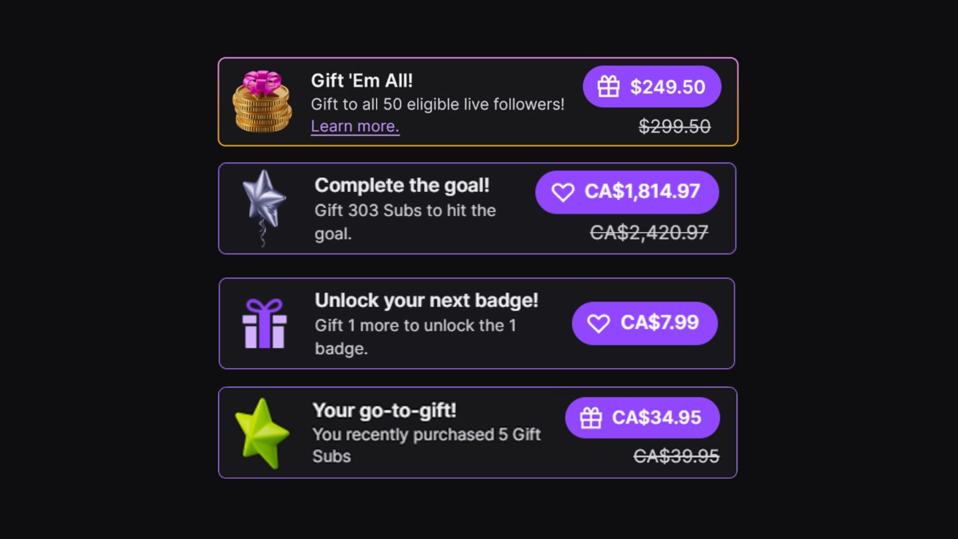 Twitch Gifted Sub Callouts: Gift Em All, Complete the Goal, Your Next Badge, Your Go-To-Gift