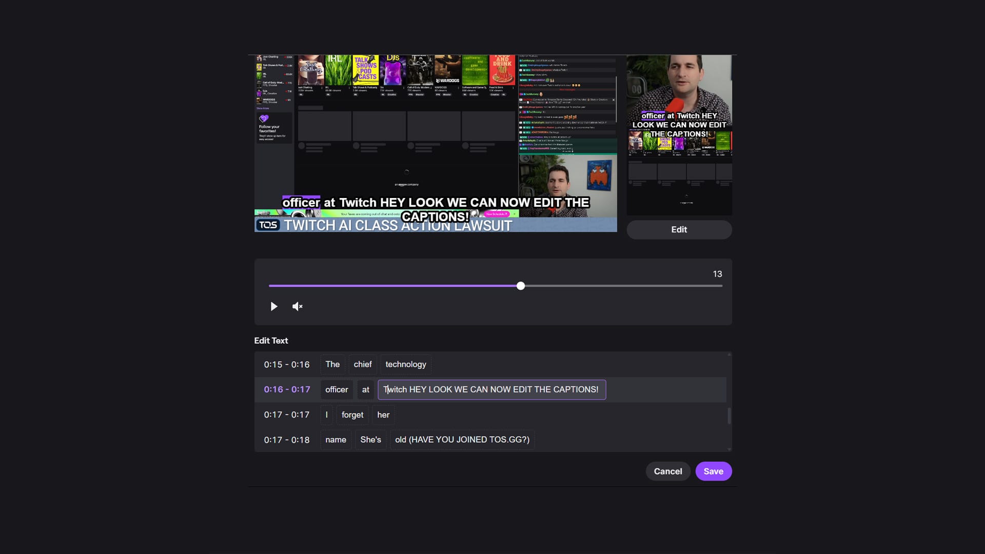 Editing Twitch Clip Captions