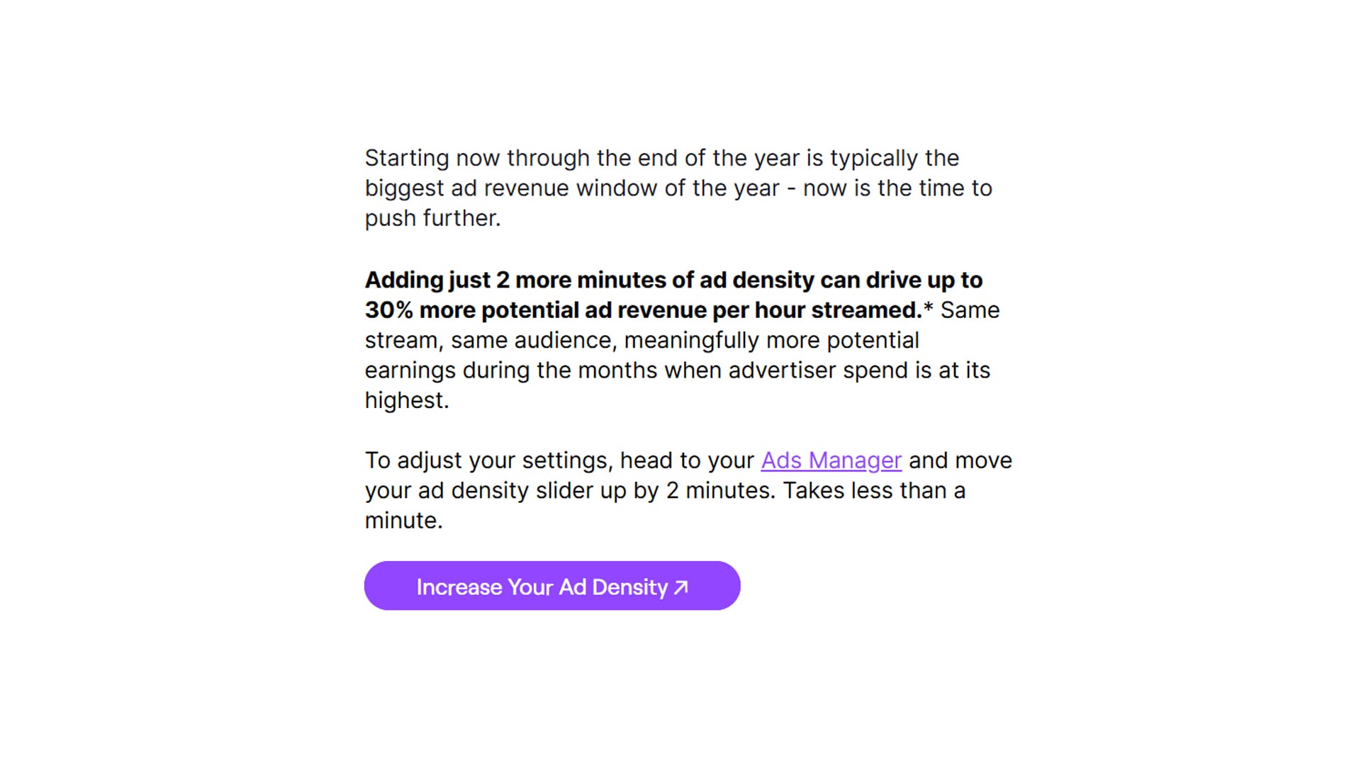 Twitch "Peak Ad Season" Email