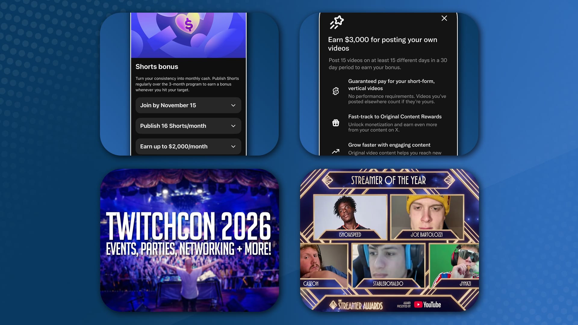 2026 Streamer Award Nominees, YouTube + X Video Bonus + Twitchcon 2026 Events