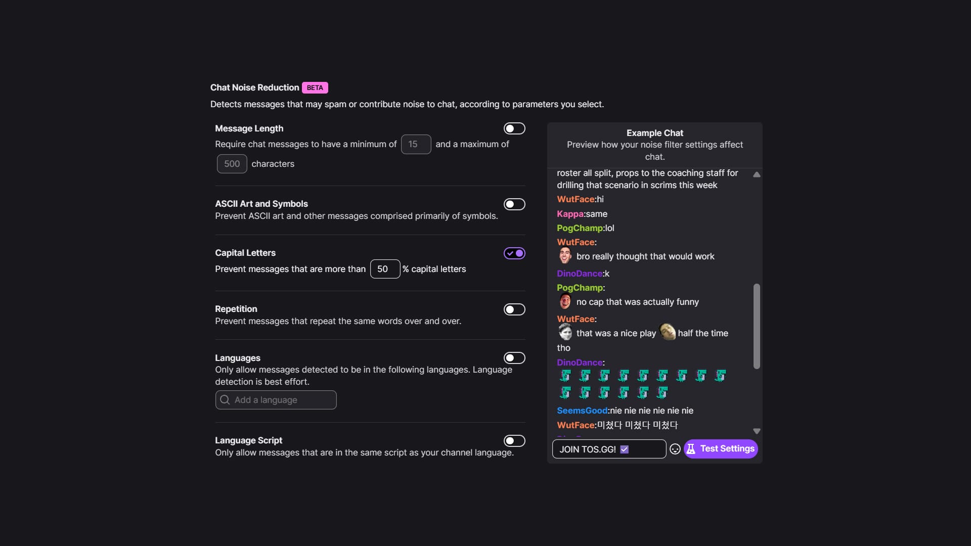 Twitch Chat Noise Reduction