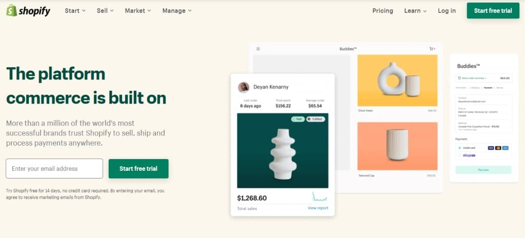 best ecommerce platform - Shopify screenshot