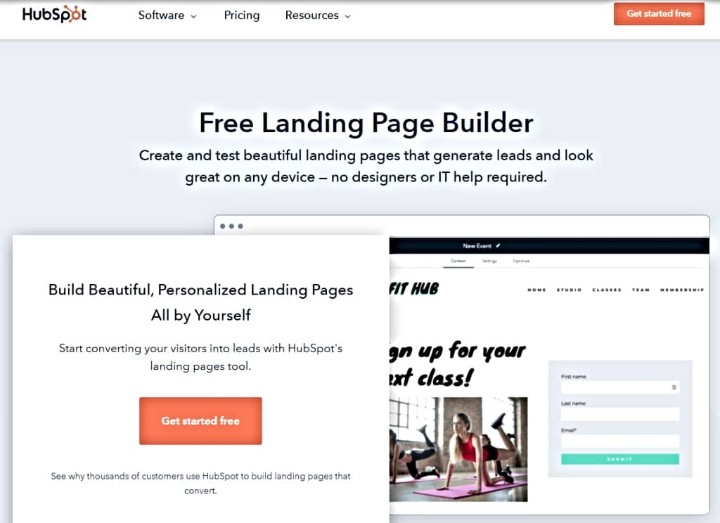 landing page builders - HubSpot screenshot