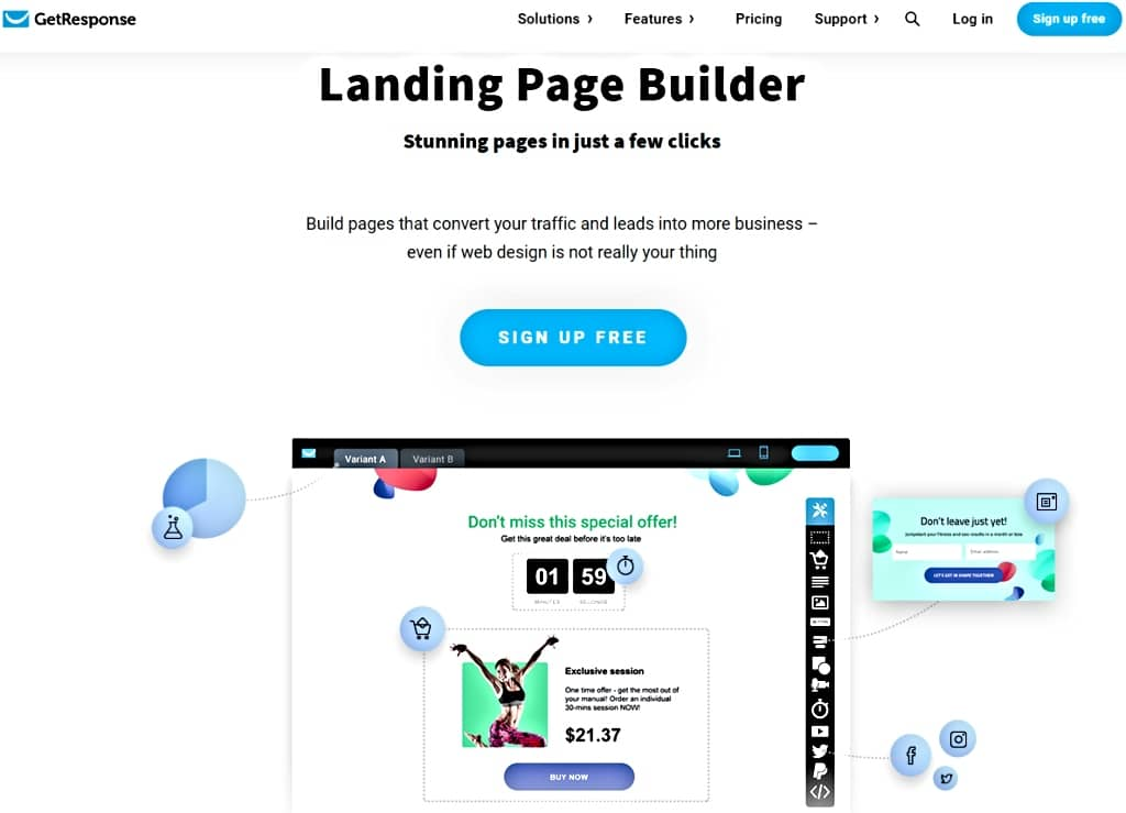 landing page builders - GetResponse screenshot