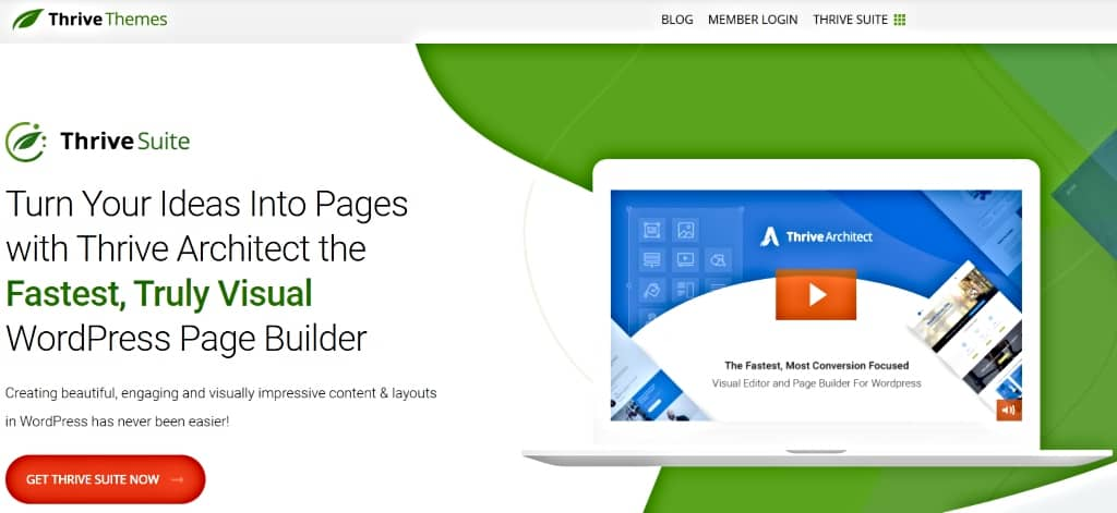 landing page builders - Thrive screenshot