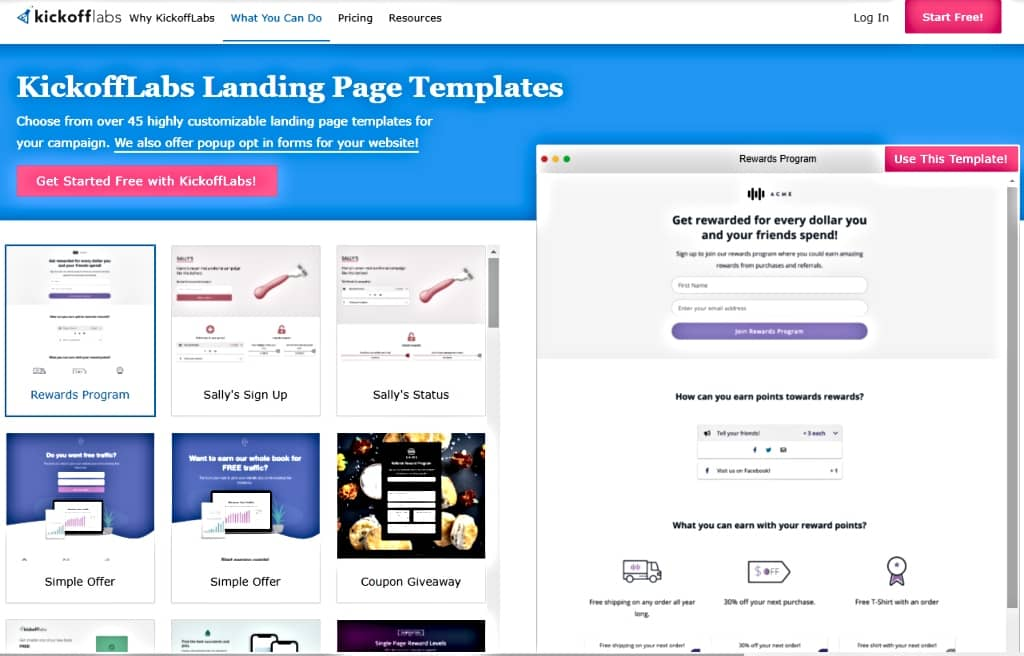 landing page builders - KickOffLabs screenshot