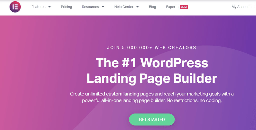 landing page builders - Elementor screenshot