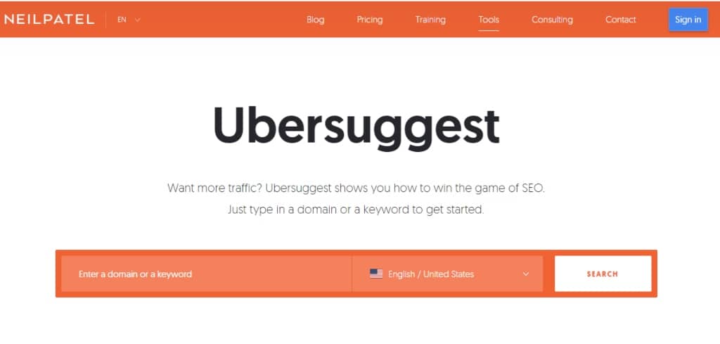 affiliate marketing tools - Ubersuggest screenshot