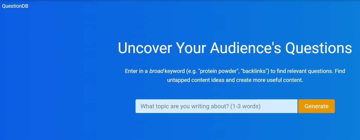 seo keyword research tool - QuestionDB screenshot