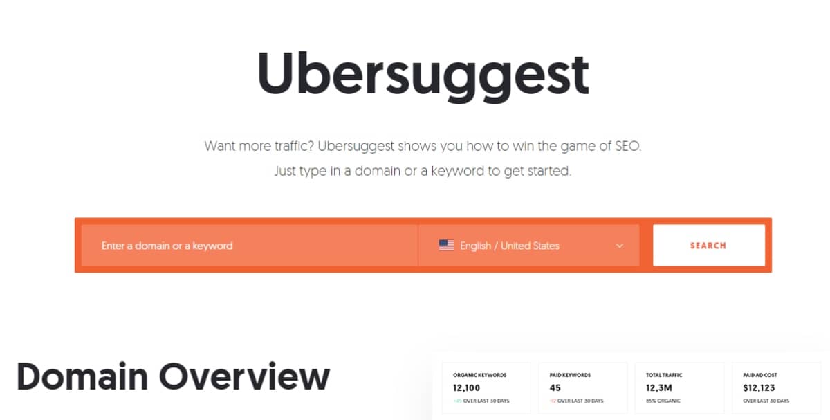 seo keyword research tool - Ubersuggest screenshot