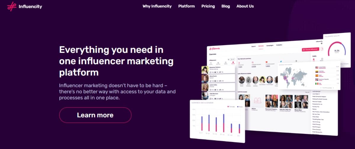 influencer marketing tools - Influencity screenshot