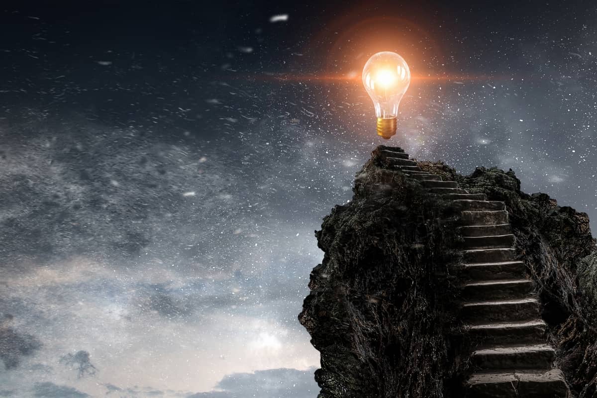 mobile app gamification - rock staircase with lightbulb at top