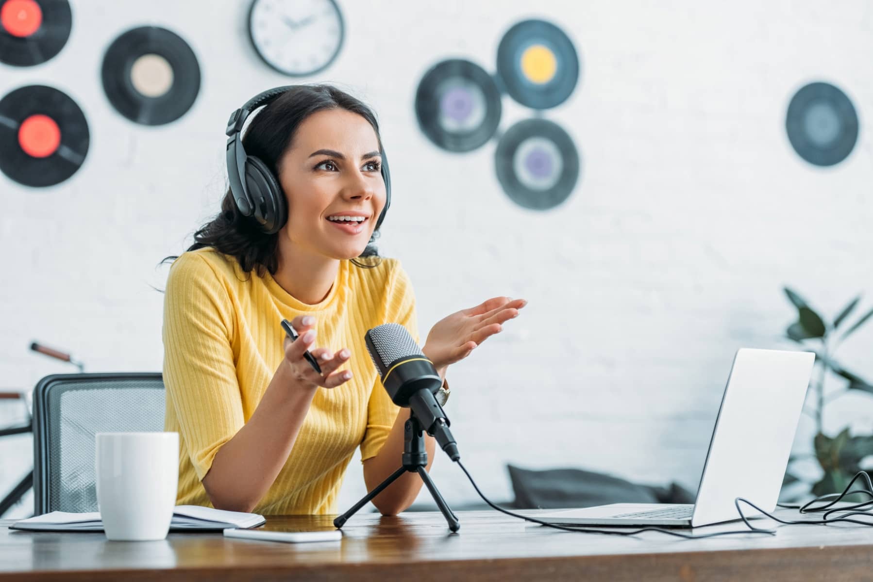 content marketing funnel - woman recording podcast