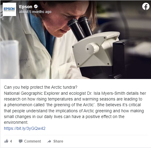 social media marketing campaign - Epson Facebook post