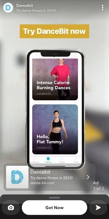 social media advertising - DanceBit Snapchat Story ad example