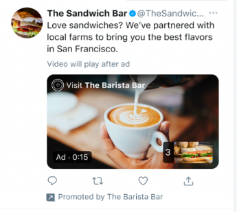 social media advertising - The Sandwich Bar Twitter amplify ad example