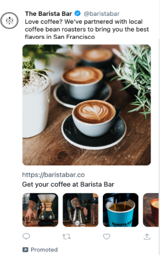 social media advertising - The Barista Bar Twitter collection ad example