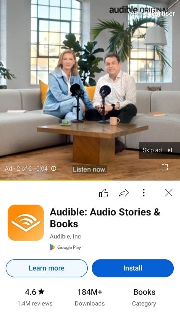 social media advertising - Audible YouTube in-stream ad example