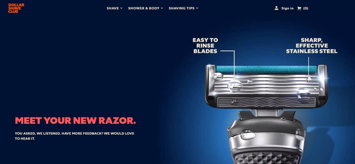 loyalty programs - Dollar Shave Club screenshot