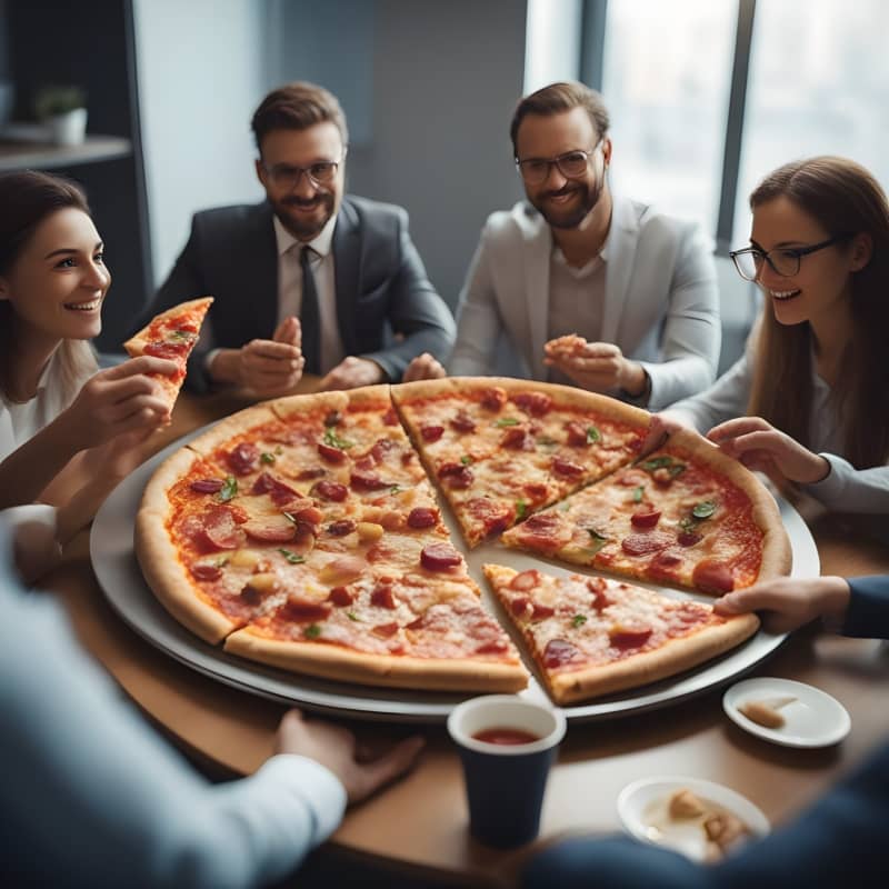 employee engagement - employees having an office pizza party