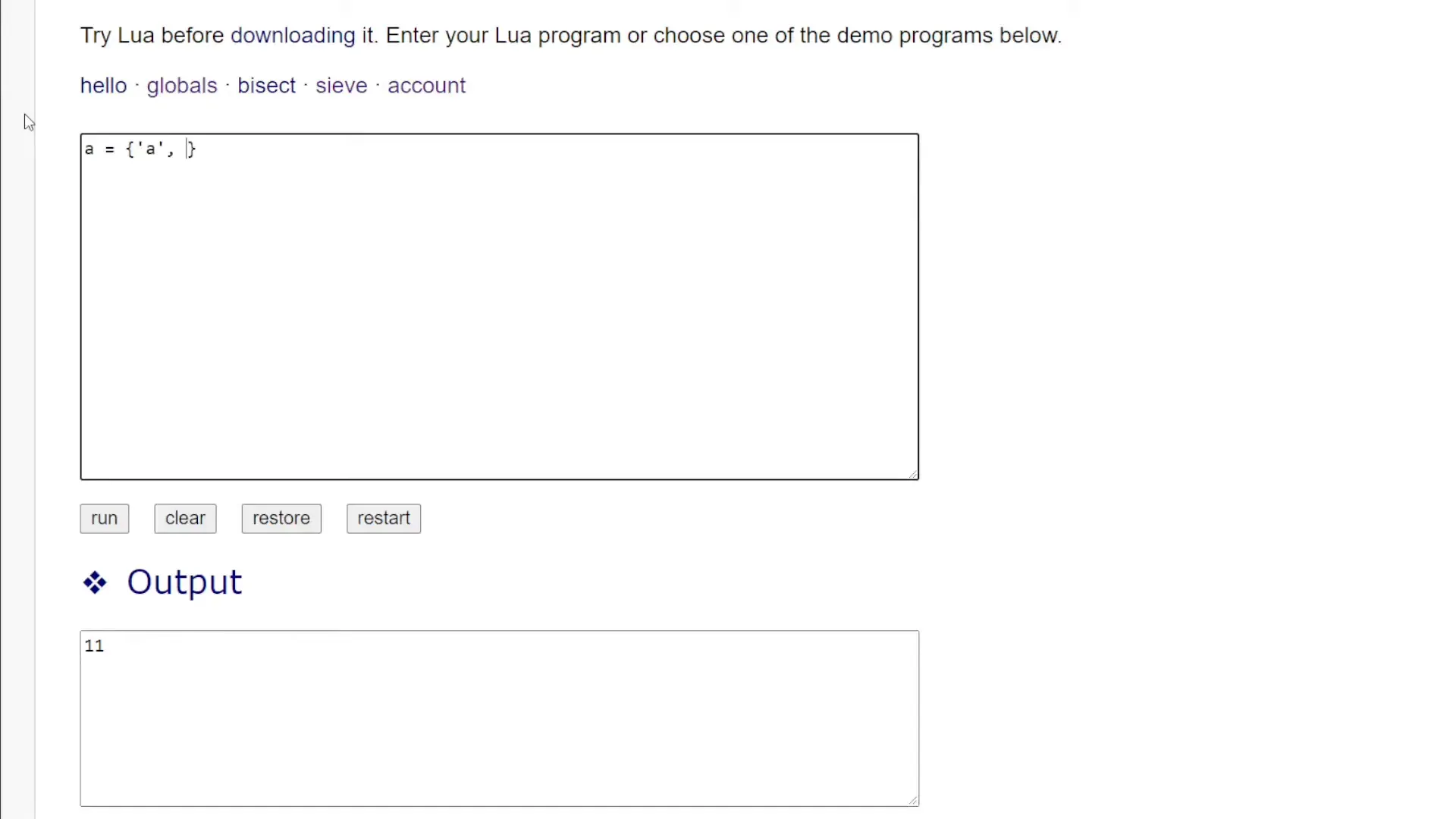 Basic table declaration in Lua