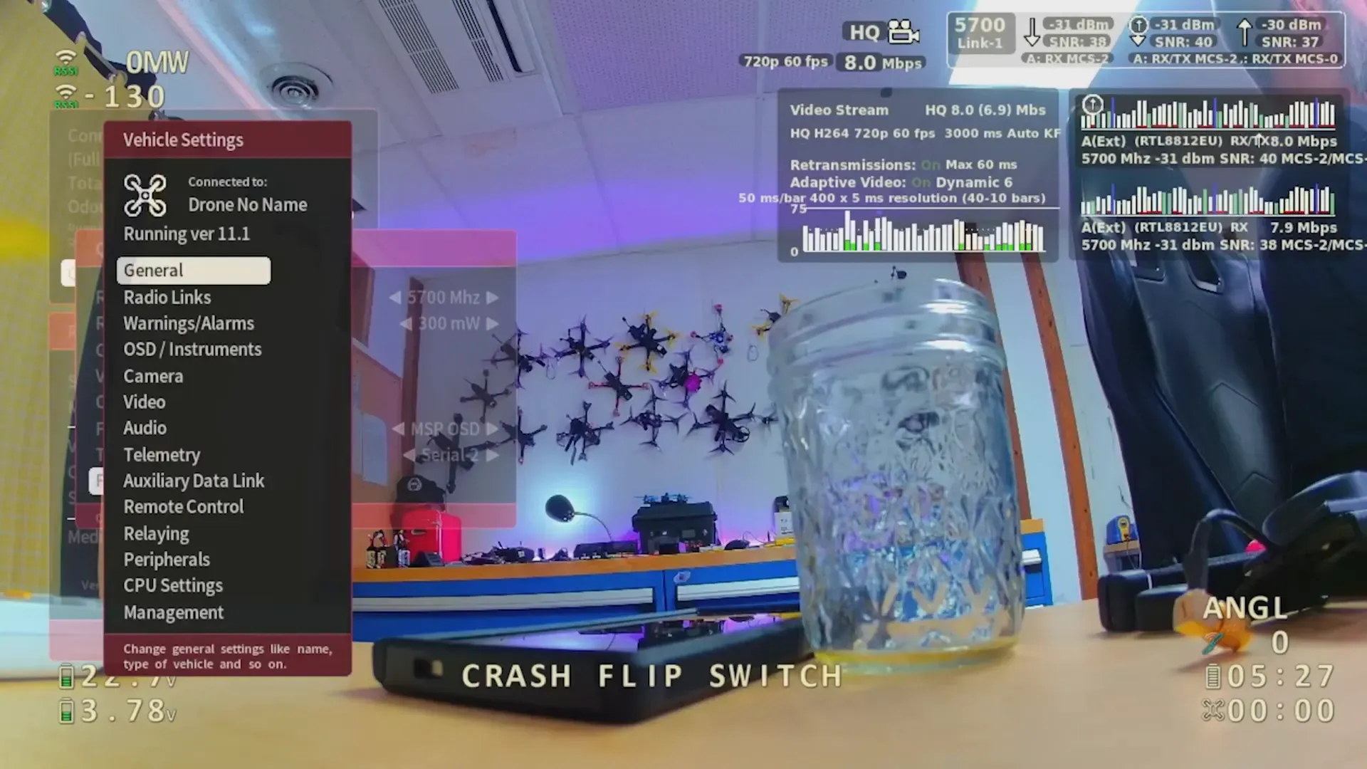 RubyFPV channel selection widget showing signal interference