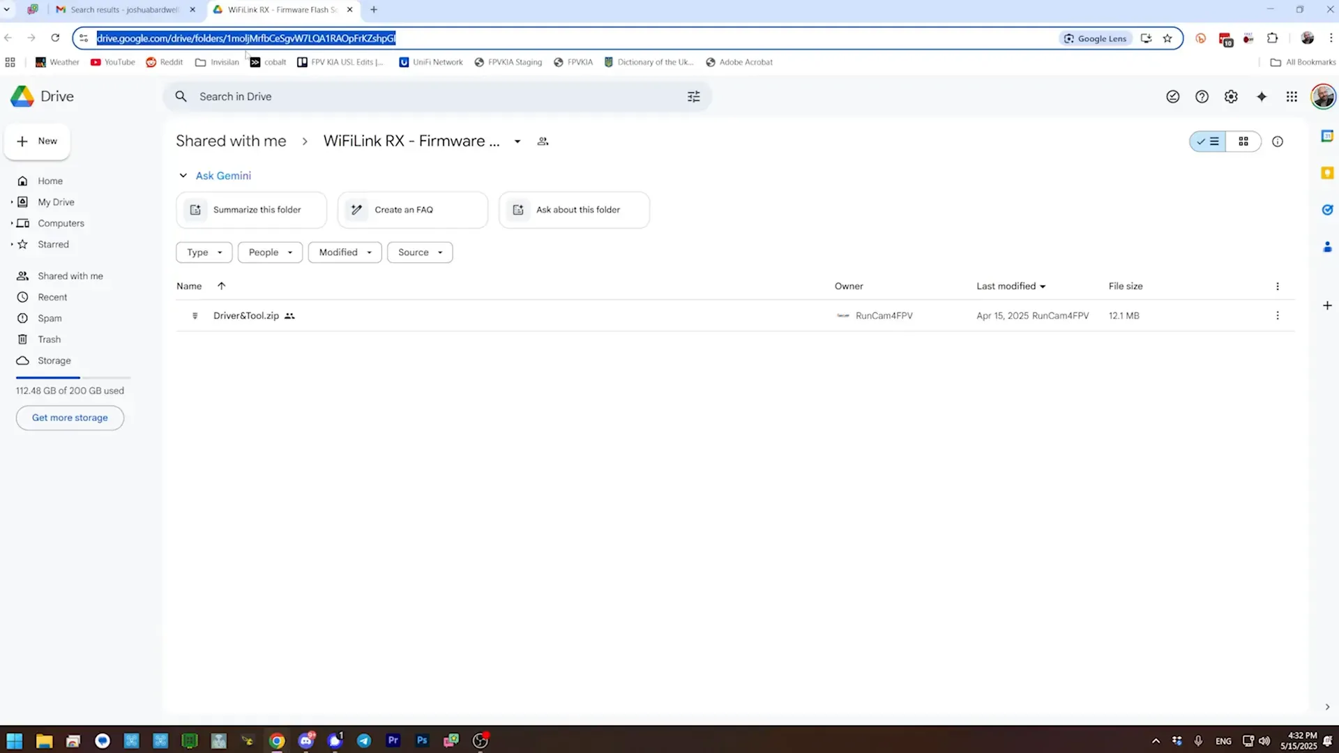 Driver and tool zip extracted on Windows