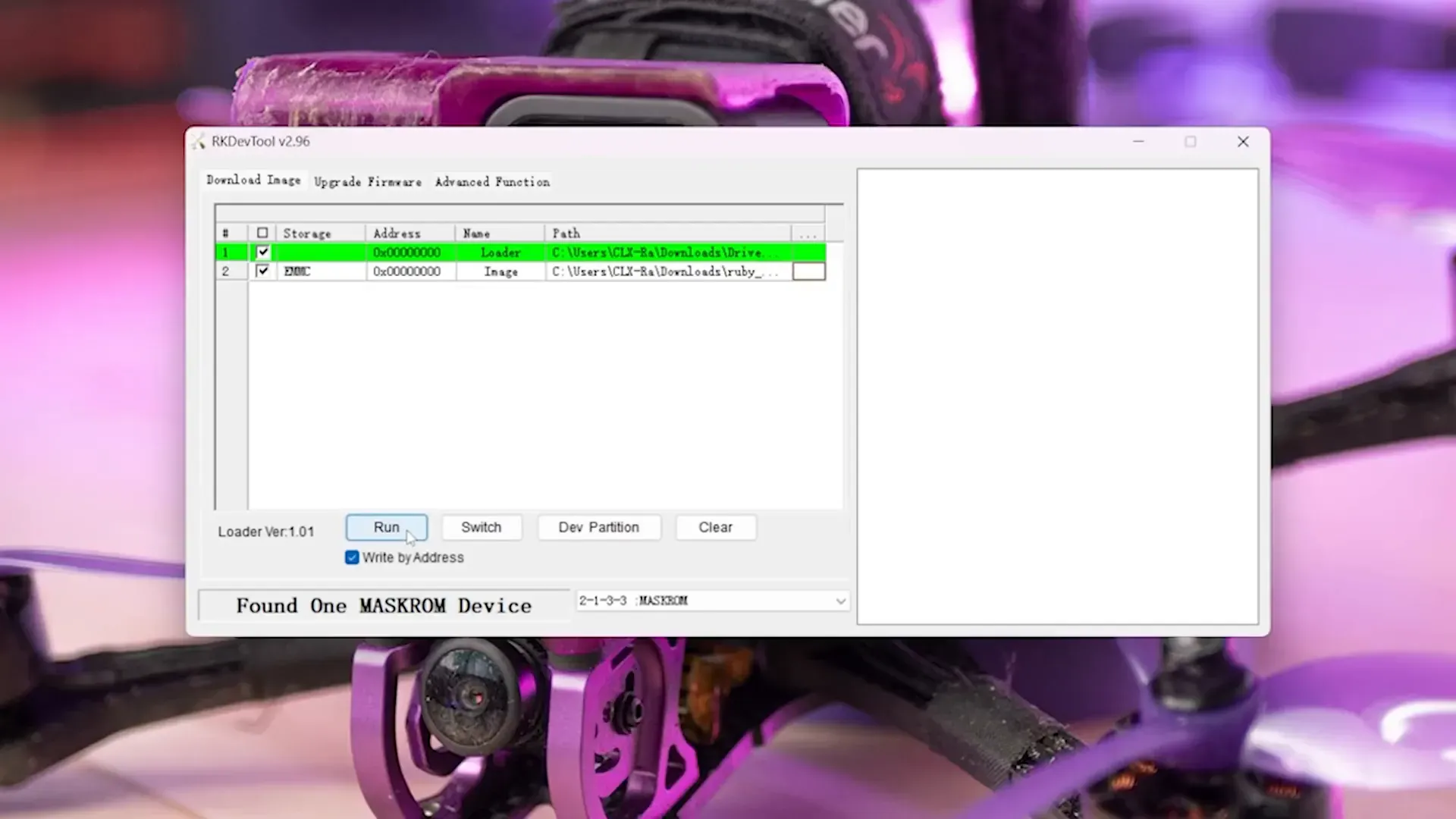 RKDevTool flashing progress bar at 42%