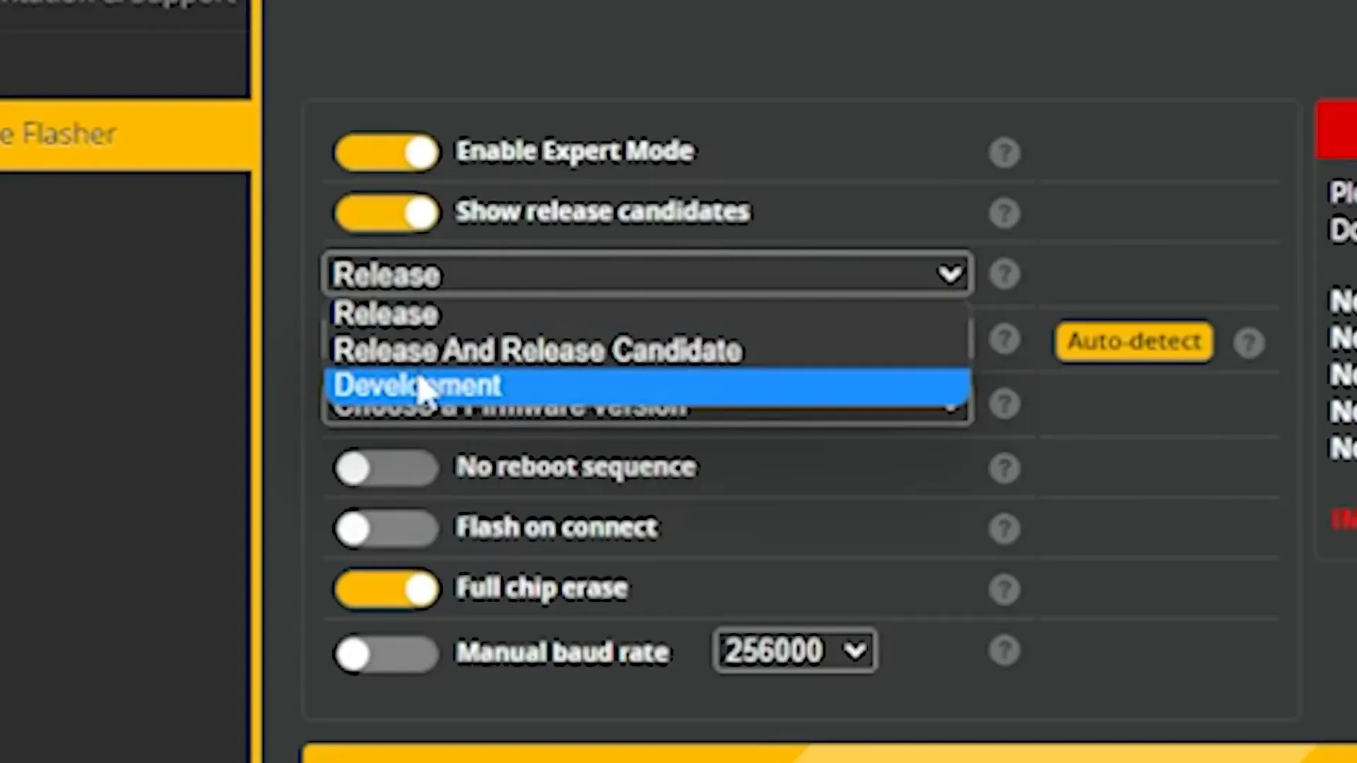 Betaflight Configurator 11.0 firmware flasher screen