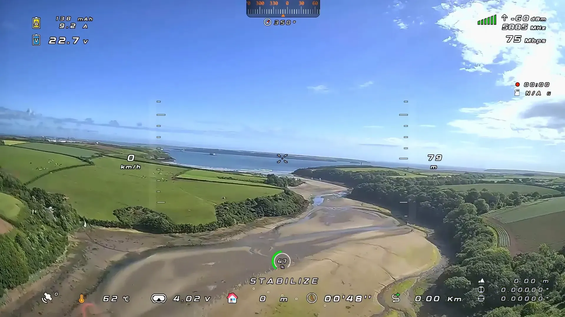 Edge T3 flight footage showing compression on grass