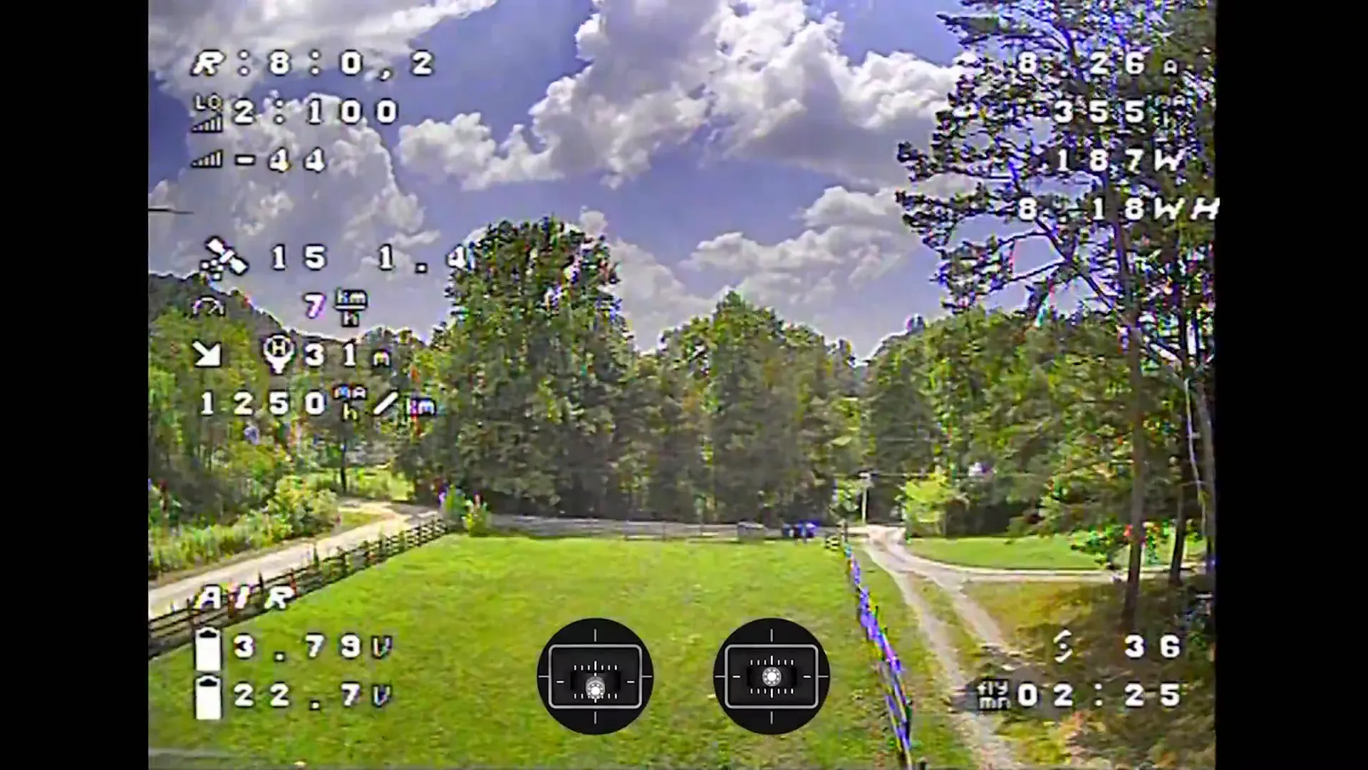 OSD throttle indicator showing 36% throttle