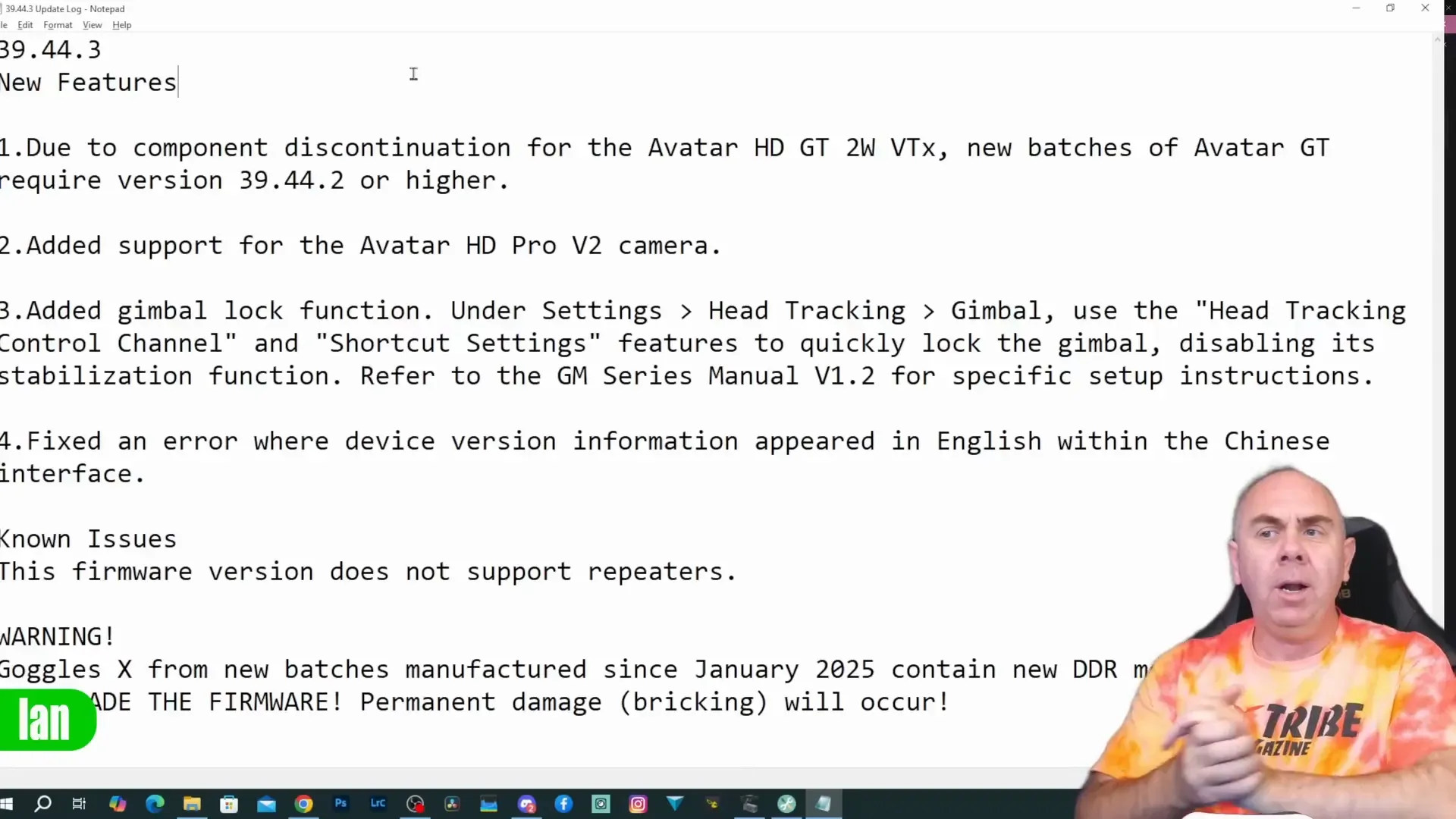CaddX Avatar HD firmware release notes
