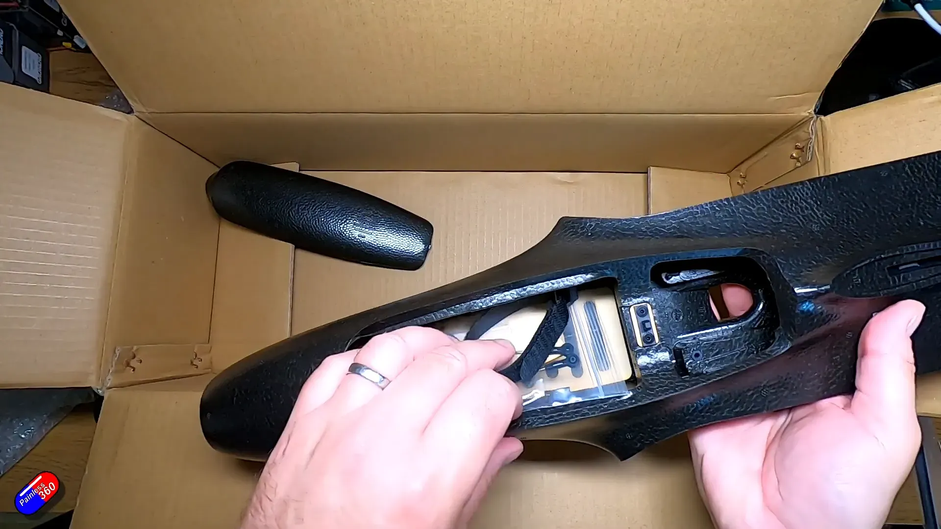 Chupito fuselage open showing the balsa battery tray and wiring channel