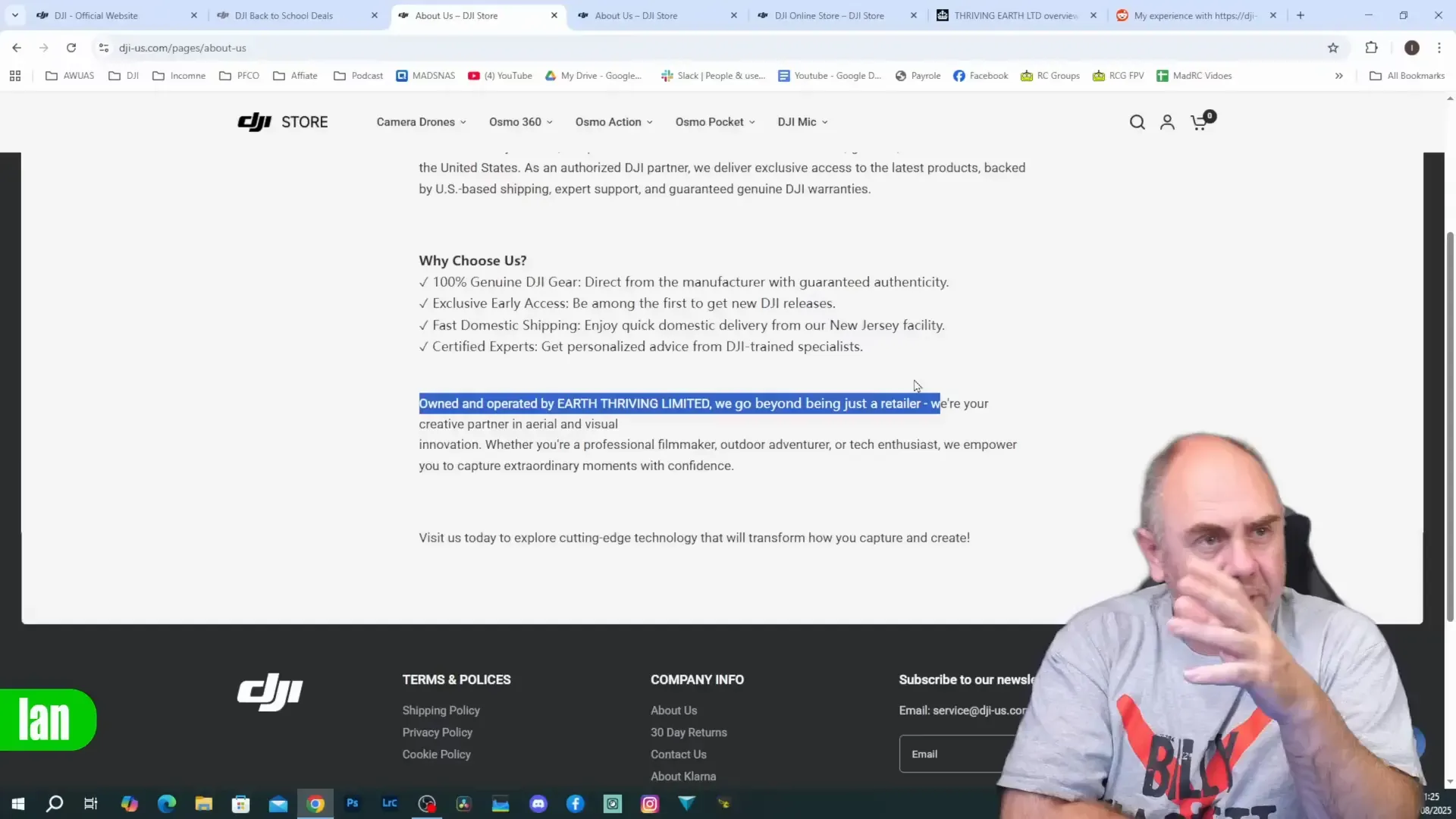 About page claiming ownership by Earth Thriving Limited