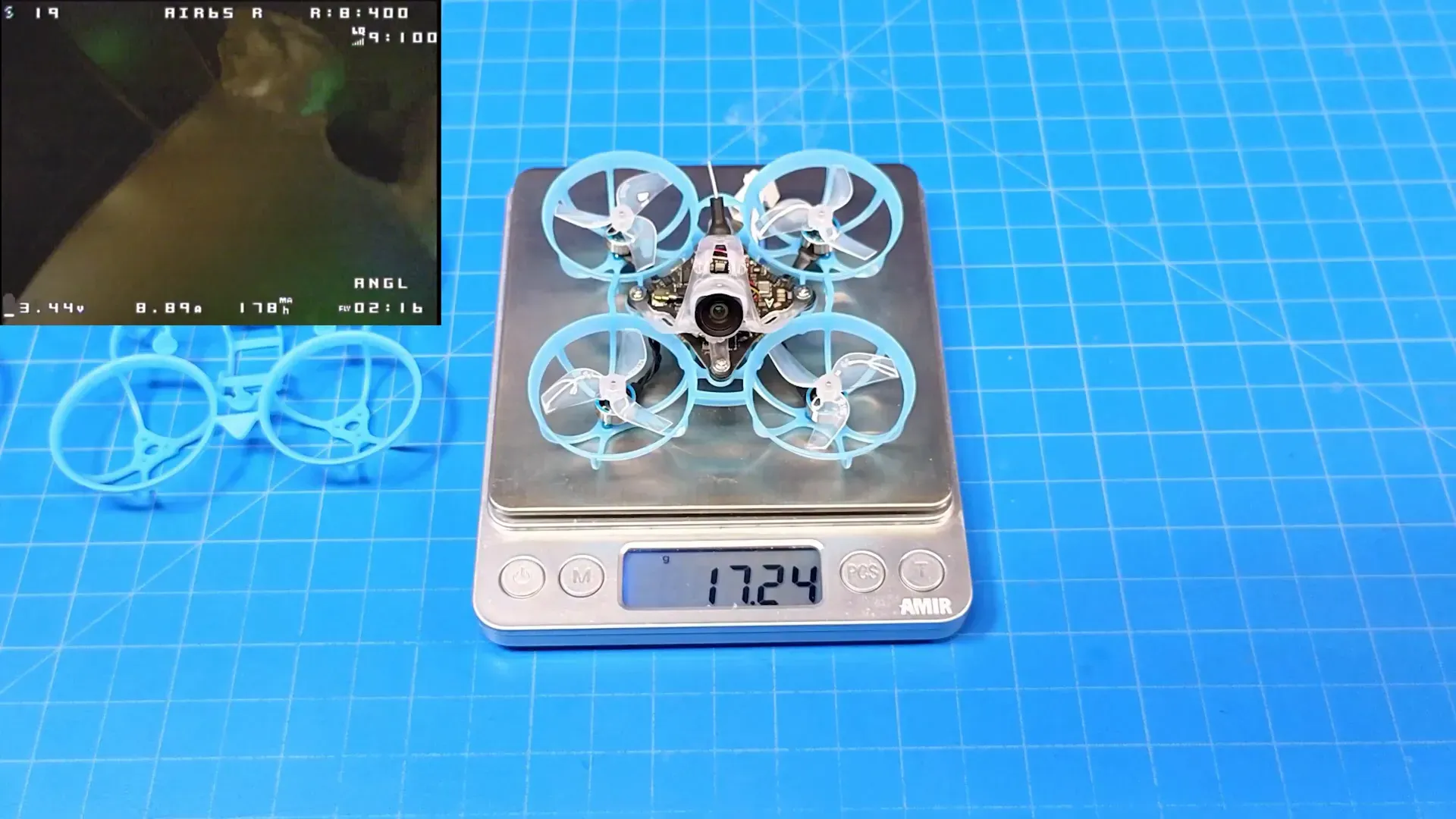Scale showing 16.59 grams after modifications