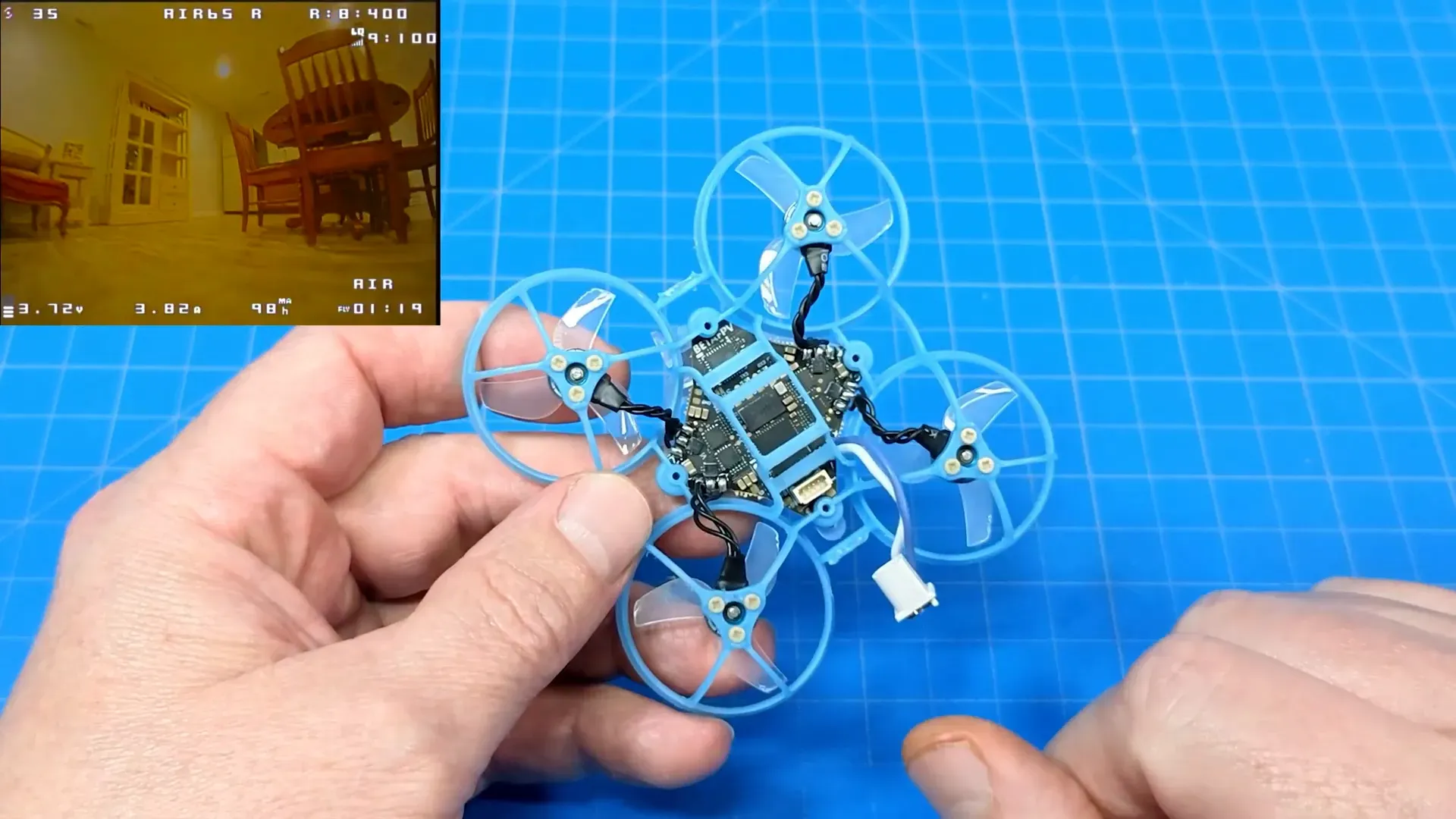 Non-metal screws and modified battery connector on the build