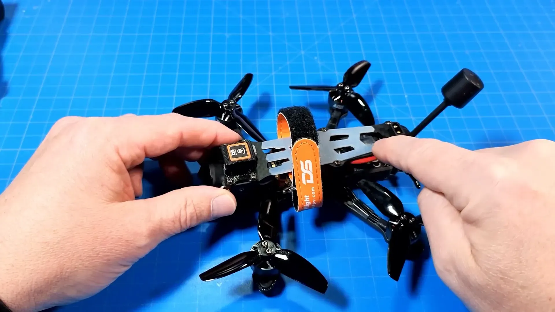 Battery position and wiring route near front of quad