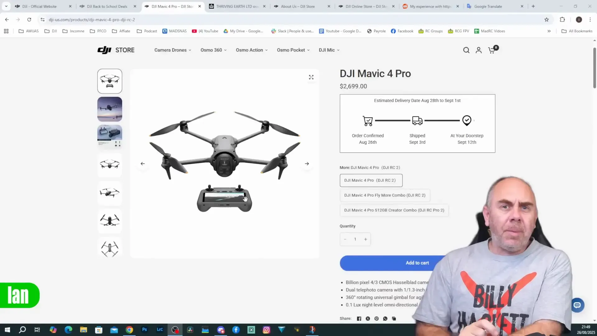Fake store listing Mavic 4 Pro available to add to cart