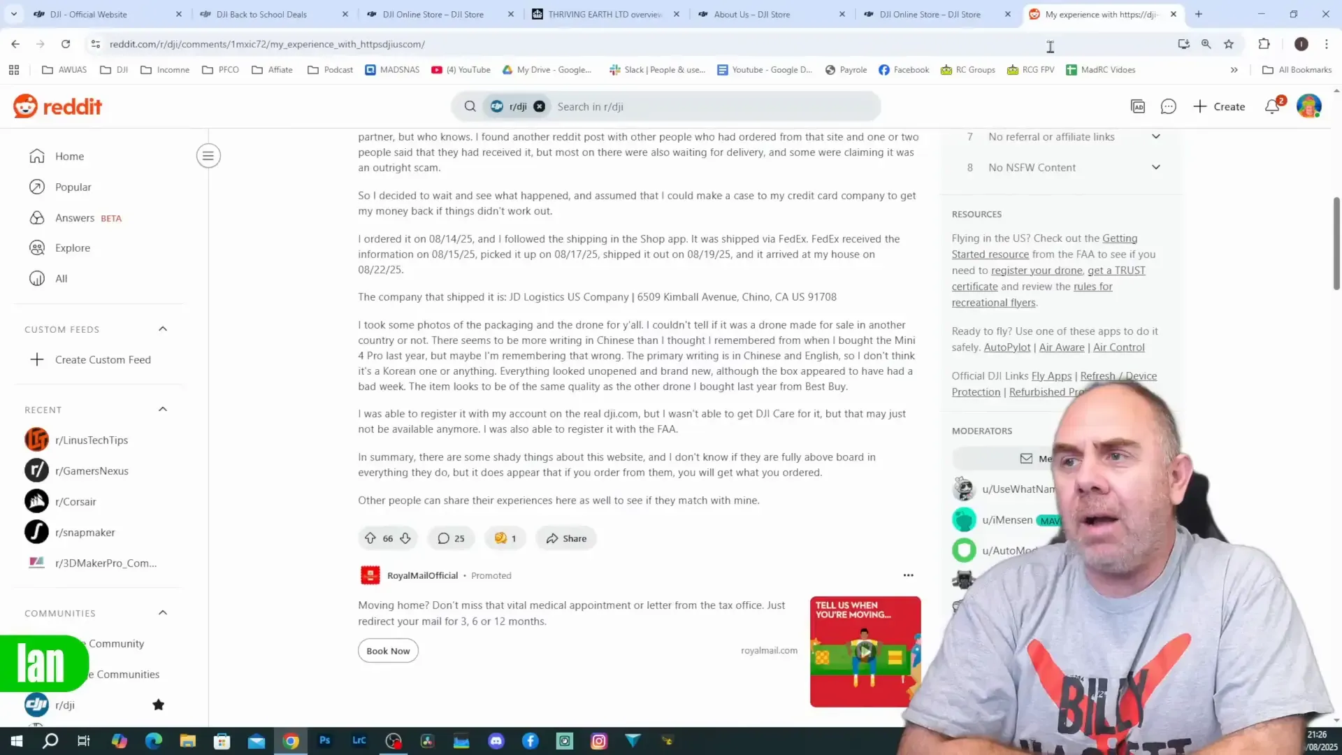 Reddit thread with mixed reports about fake store purchases