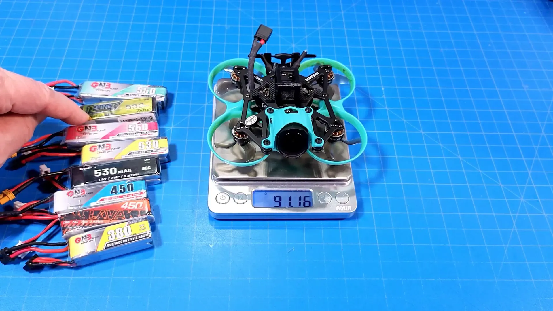 Array of batteries used for flight time testing