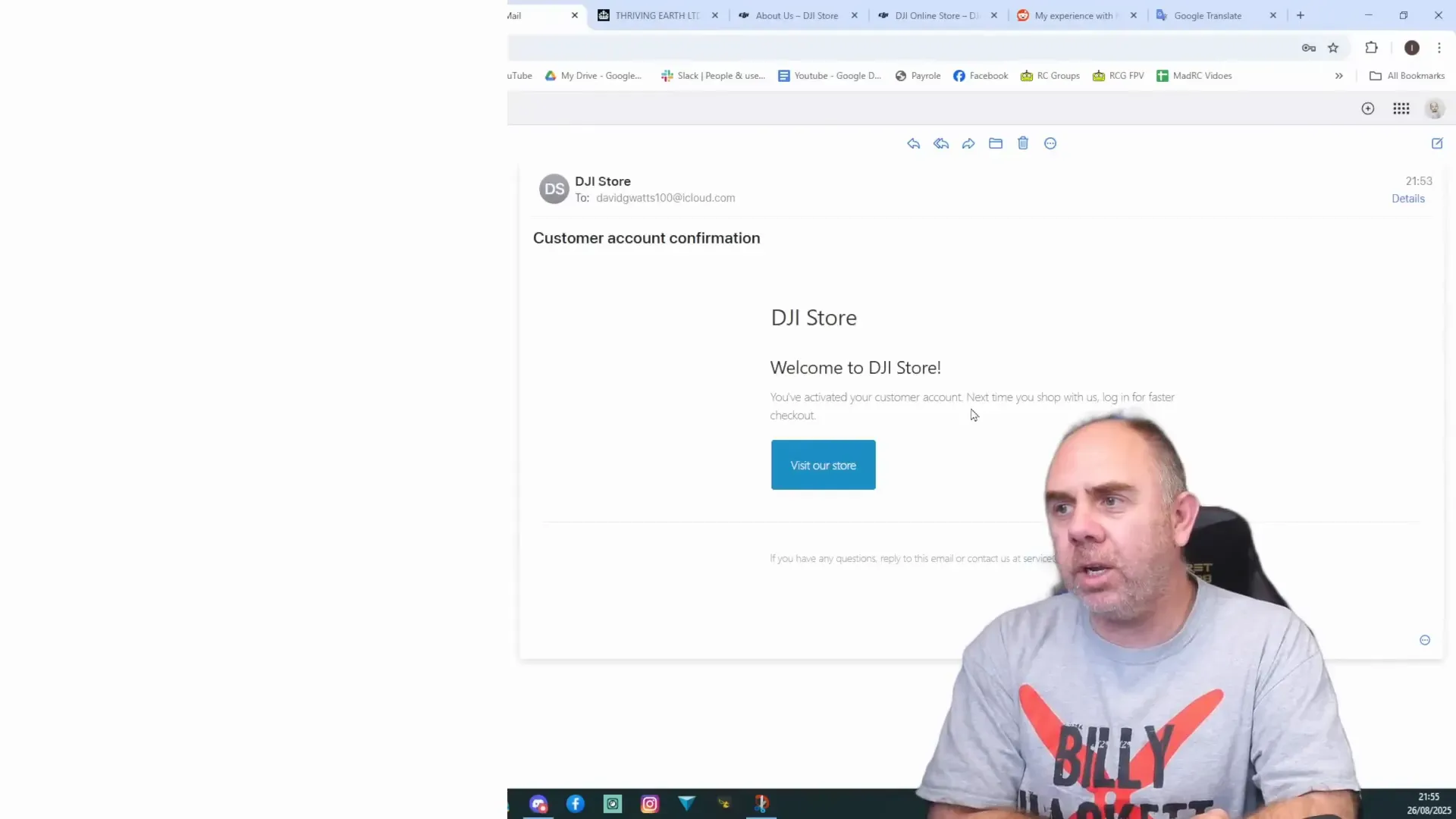 Welcome email from the fake DJI store