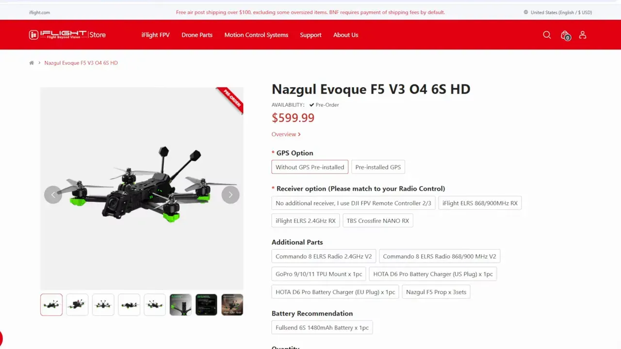 iFlight web page with price options for Evoque V3