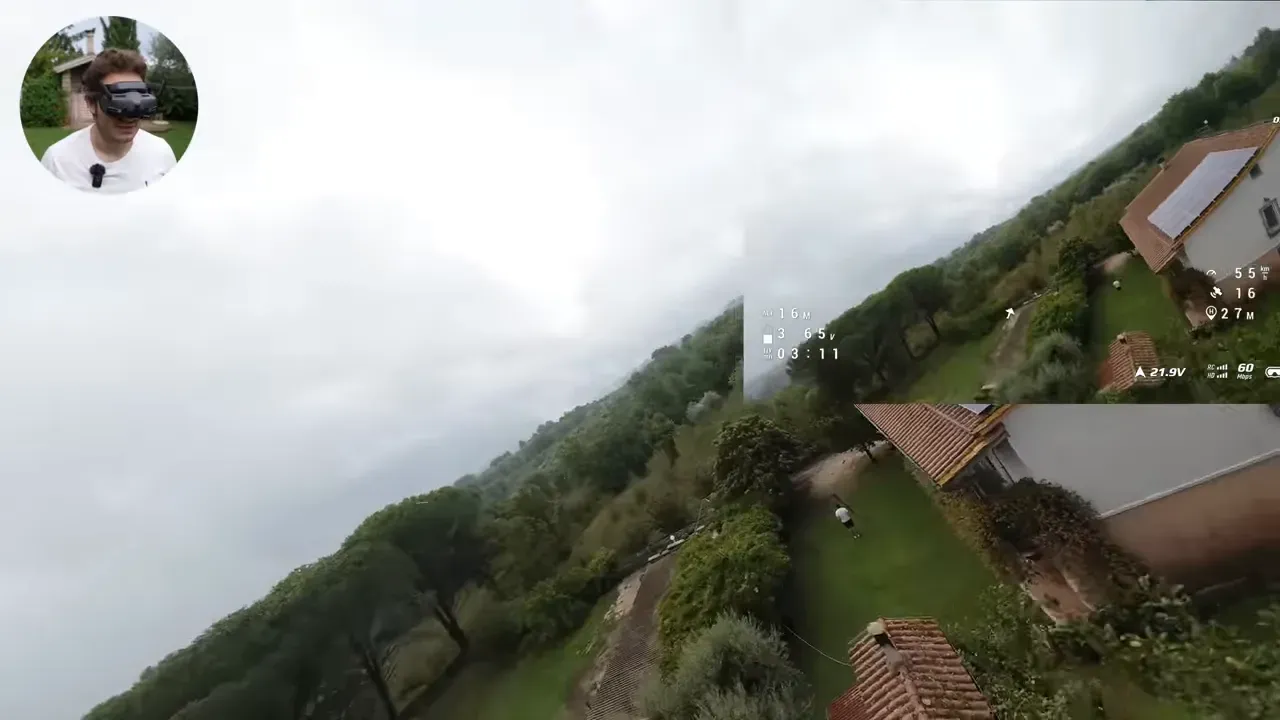 Drone flying through foggy valley showing stable footage