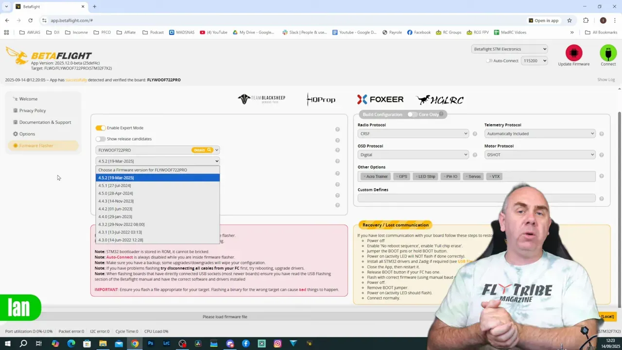 Betaflight version 4.5.2 on the configurator